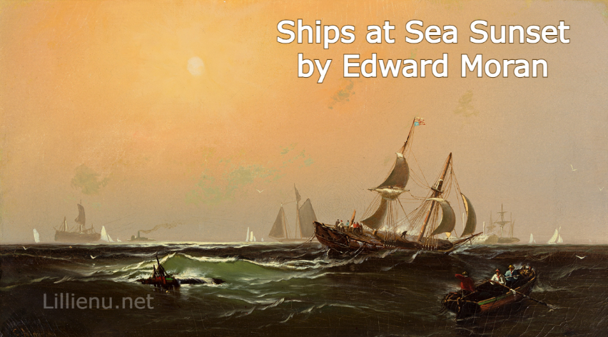 Ships at Sea Sunset by Edward Moran